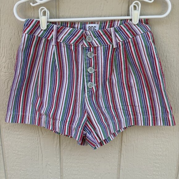 Urban Outfitters BDG Lisbon Shorts Womens 2 Rainbow Striped Summer Festival Boho - Picture 2 of 8